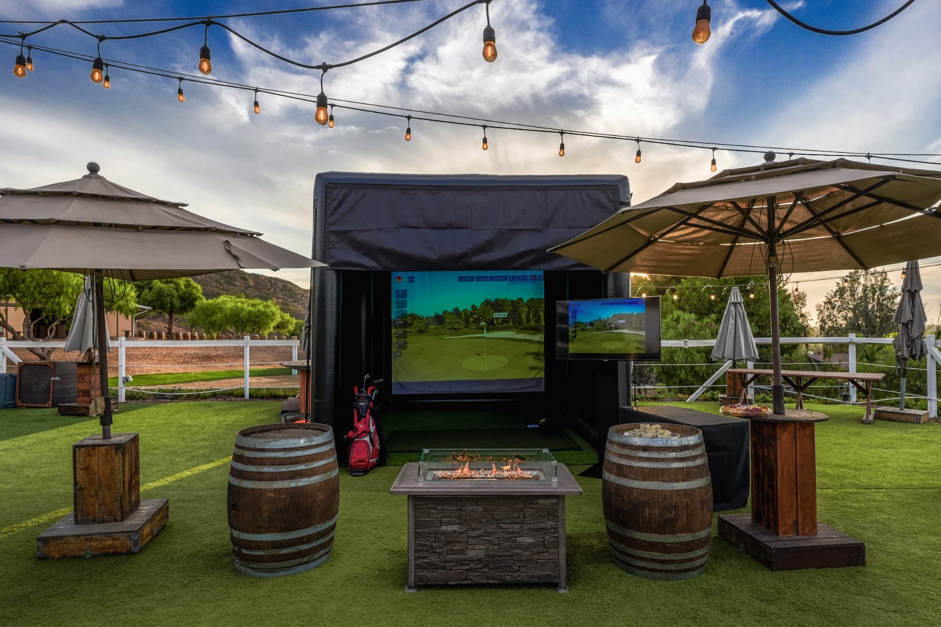 Backyard golf simulator party